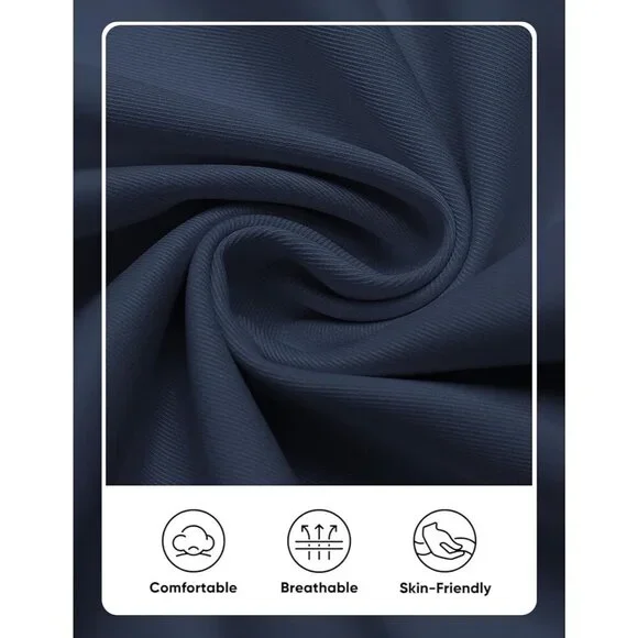 Coofandy Men Navy Blue Elastic Waist Business Dress Pants with Pockets